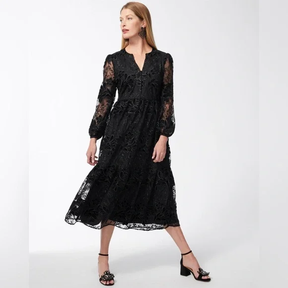 Women's Burnout Floral Lace Midi Dress in Black Size 18 | Chico's